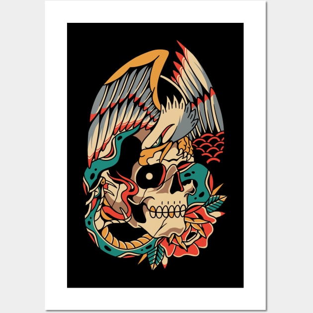 Skull Eagle Snake Vintage Tattoo Wall Art by Afdhal Project